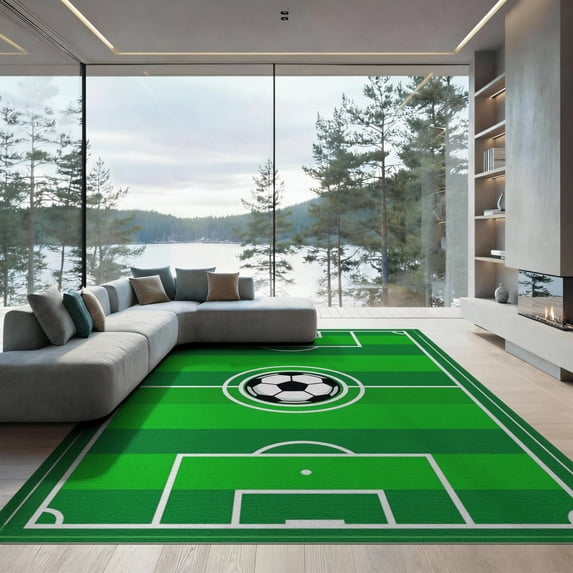 ODIKA 9'x12' Washable Area Rug Doormat Football Door Ground Layout Halfway Lines Stadium Soccer for Master Suite, California King, Under Bed, Non-Shedding, Easy Care