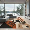 thumbnail image 1 of ODIKA 9'x12' Washable Area Rug Earthy Tones Abstract Geometric Botanical Design Modern Artistic Interpretation for Great Room, Indoor Concept, Large Living Low Pile, Flatwoven, 1 of 7