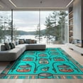 thumbnail image 1 of ODIKA 9'x12' Washable Area Rug Fish Fishing Icons Turquoise Coral Striped Border Bathroom Doormat for Great Room, Indoor Concept, Large Living Low Pile, Flatwoven, 1 of 7
