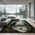 thumbnail image 1 of ODIKA 9'x12' Washable Area Rug Fishing Forest Print Perch Wildlife Border Cabin Motif Motifs for Master Suite, California King, Under Bed, Non-Shedding, Easy Care, 1 of 7