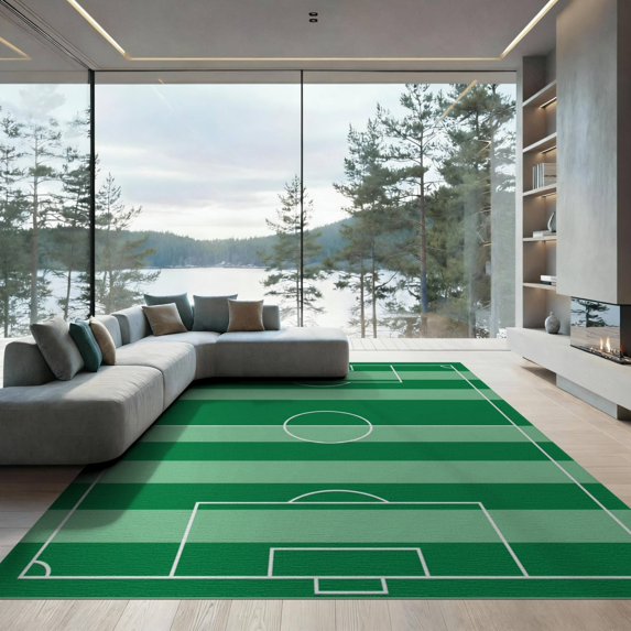 ODIKA 9'x12' Washable Area Rug Football Championship Car Boundary Stripes Doormat Field Rugby for Dining Room, Basement, Large Office, Non-Slip Chair-Friendly