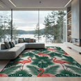 thumbnail image 1 of ODIKA 9'x12' Washable Area Rug Frond Border Jungle Motif Exotic Hibiscus Watercolor Leaves Botanical Refined for Great Room, Indoor Concept, Large Living Low Pile, Flatwoven, 1 of 7