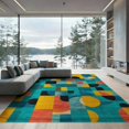 thumbnail image 1 of ODIKA 9'x12' Washable Area Rug Funky Retro Squiggle Mosaic Checkerboard Grid Motifs Memphis for Dining Room, Basement, Large Office, Non-Slip Chair-Friendly, 1 of 7
