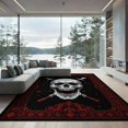 thumbnail image 1 of ODIKA 9'x12' Washable Area Rug Ghost Gothic Horror Skull Spooky Vintage Motif Border Halloween for Master Suite, California King, Under Bed, Non-Shedding, Easy Care, 1 of 7