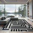 thumbnail image 1 of ODIKA 9'x12' Washable Area Rug Grey Abstract Maze-Inspired Striped Design Asymmetric Breaks, Clean Edges in a Minimalist for Great Room, Indoor Concept, Large Living Low Pile, Flatwoven, 1 of 7