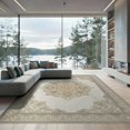 thumbnail image 1 of ODIKA 9'x12' Washable Area Rug Ivory Ornate Cream Symmetrical Motif Neutral Tonal Frame Bulk for Great Room, Indoor Concept, Large Living Low Pile, Flatwoven, 1 of 7