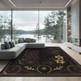 thumbnail image 1 of ODIKA 9'x12' Washable Area Rug Low Pile, Flatwoven, Black Gold Celestial Feline Elegance Design Floral and Star Motifs with Golden for Great Room, Indoor Concept, Large Living, 1 of 7