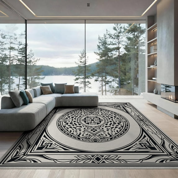 ODIKA 9'x12' Washable Area Rug Low Pile, Flatwoven, Layout Boneless Couch Cowboy Hid Fake Classroom Print Spotted Cow Playful for Great Room, Indoor Concept, Large Living