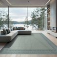 thumbnail image 1 of ODIKA 9'x12' Washable Area Rug Low Pile, Flatwoven, Navy Solid That Geometric Neutral Couch Modern Interlocking Border with Fret Motif for Great Room, Indoor Concept, Large Living, 1 of 7