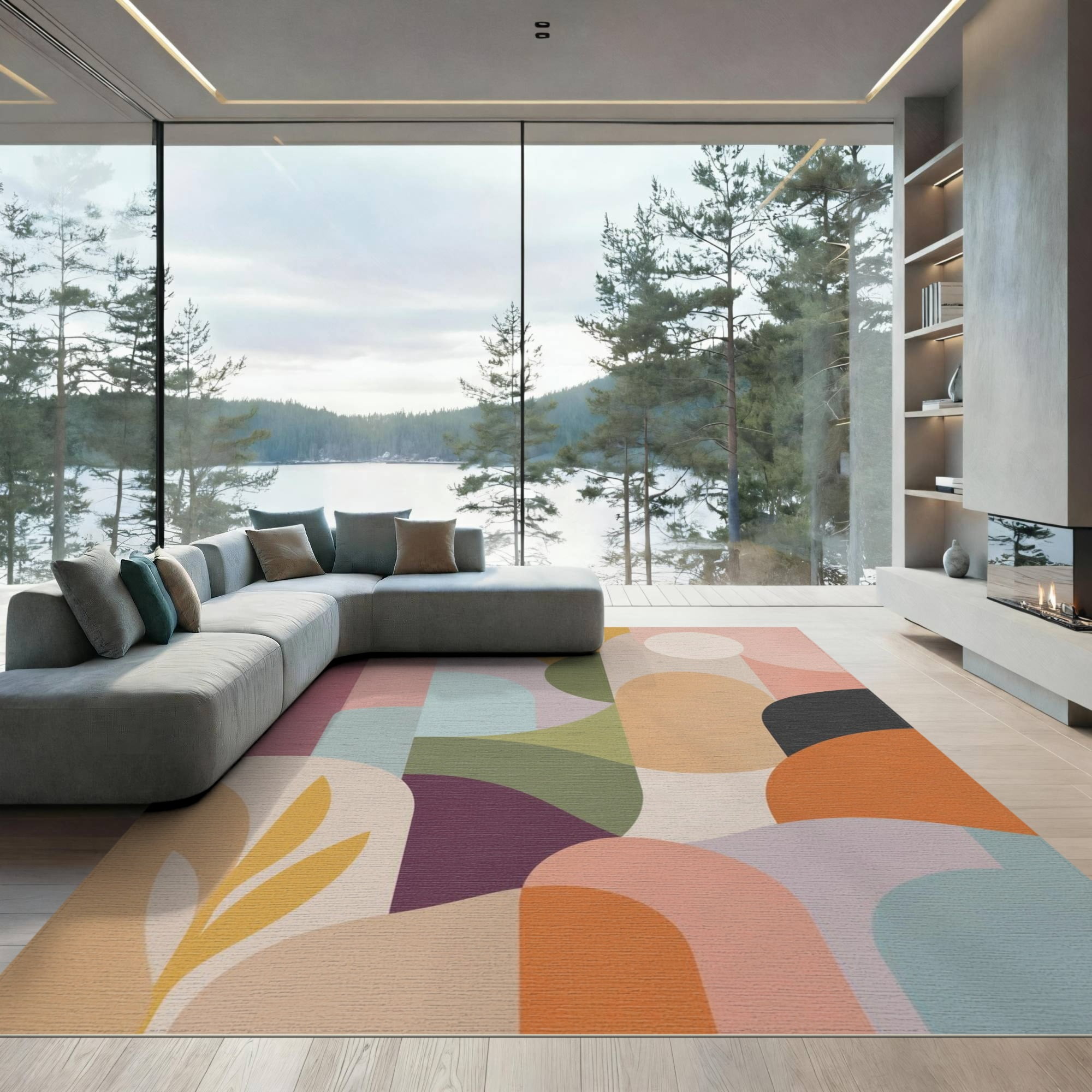 Pastel Multicolor Rug ODIKA 9'x12' Washable Area Rug Low Pile, Flatwoven, Pastel Multicolor ...