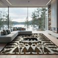 thumbnail image 1 of ODIKA 9'x12' Washable Area Rug Low Pile, Flatwoven, Print Border Cabin Forest Motif Motifs Lake Fishing Wildlife Refined Structured for Great Room, Indoor Concept, Large Living, 1 of 7