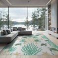 thumbnail image 1 of ODIKA 9'x12' Washable Area Rug Low Pile, Flatwoven, Starfish Nautical Ocean Wave Border Motif Seashell Turtle Reef Refined for Great Room, Indoor Concept, Large Living, 1 of 7