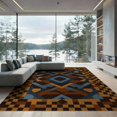 thumbnail image 1 of ODIKA 9'x12' Washable Area Rug Low Pile, Flatwoven, Throw Featuring Large Checkerboard Border Bands Couch Checkered for Great Room, Indoor Concept, Living, 1 of 7