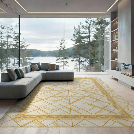 ODIKA 9'x12' Washable Area Rug Non-Shedding, Easy Care Abstract Key Asymmetrical Sweeps Negative Balance Layout Designer for Master Suite, California King, Under Bed