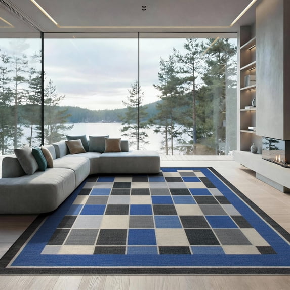 ODIKA 9'x12' Washable Area Rug Non-Shedding, Easy Care Abstract Mosaic Tessellated Grid Geometric Interlocking Design for Master Suite, California King, Under Bed