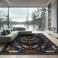thumbnail image 1 of ODIKA 9'x12' Washable Area Rug Non-Shedding, Easy Care Boho Floral With Mystical Celestial Medallion Accents Witchy Moth Refined for Master Suite, California King, Under Bed, 1 of 7