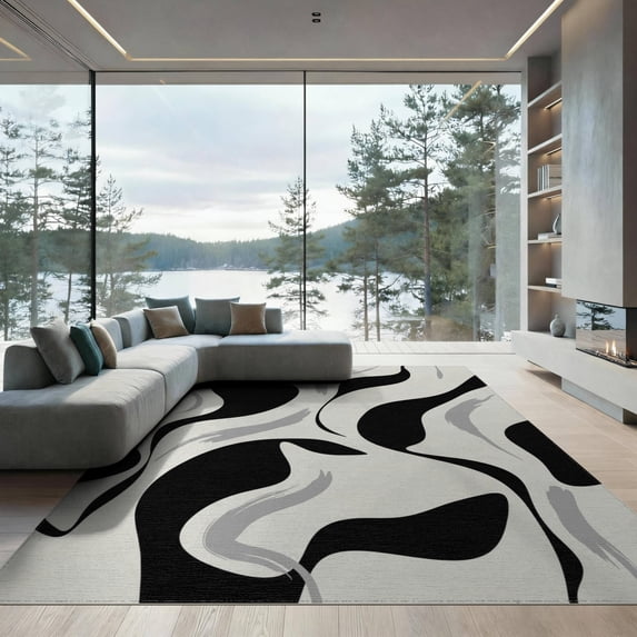 ODIKA 9'x12' Washable Area Rug Non-Shedding, Easy Care Bold Negative Para Habitacion Alfombras Minimalist Abstract Playful for Master Suite, California King, Under Bed