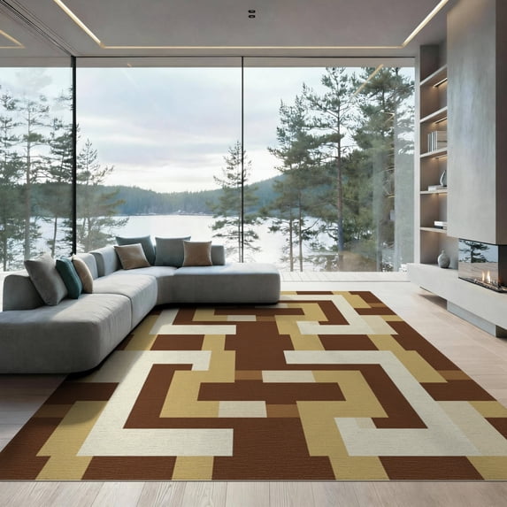 ODIKA 9'x12' Washable Area Rug Non-Shedding, Easy Care Contemporary Abstract Rectangular Motifs Balanced Transitional for Master Suite, California King, Under Bed