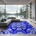 thumbnail image 1 of ODIKA 9'x12' Washable Area Rug Non-Shedding, Easy Care Porcelain Lotus Scrolling Vine Border Pagoda Chinoiserie Toile Refined for Master Suite, California King, Under Bed, 1 of 7