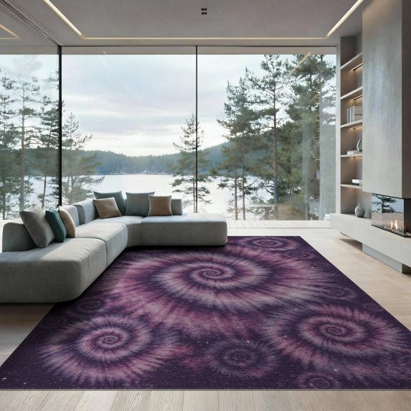 ODIKA 9'x12' Washable Area Rug Non-Shedding, Easy Care Tie Abstract Starlike Swirl Midnight Gradients Purple for Master Suite, California King, Under Bed