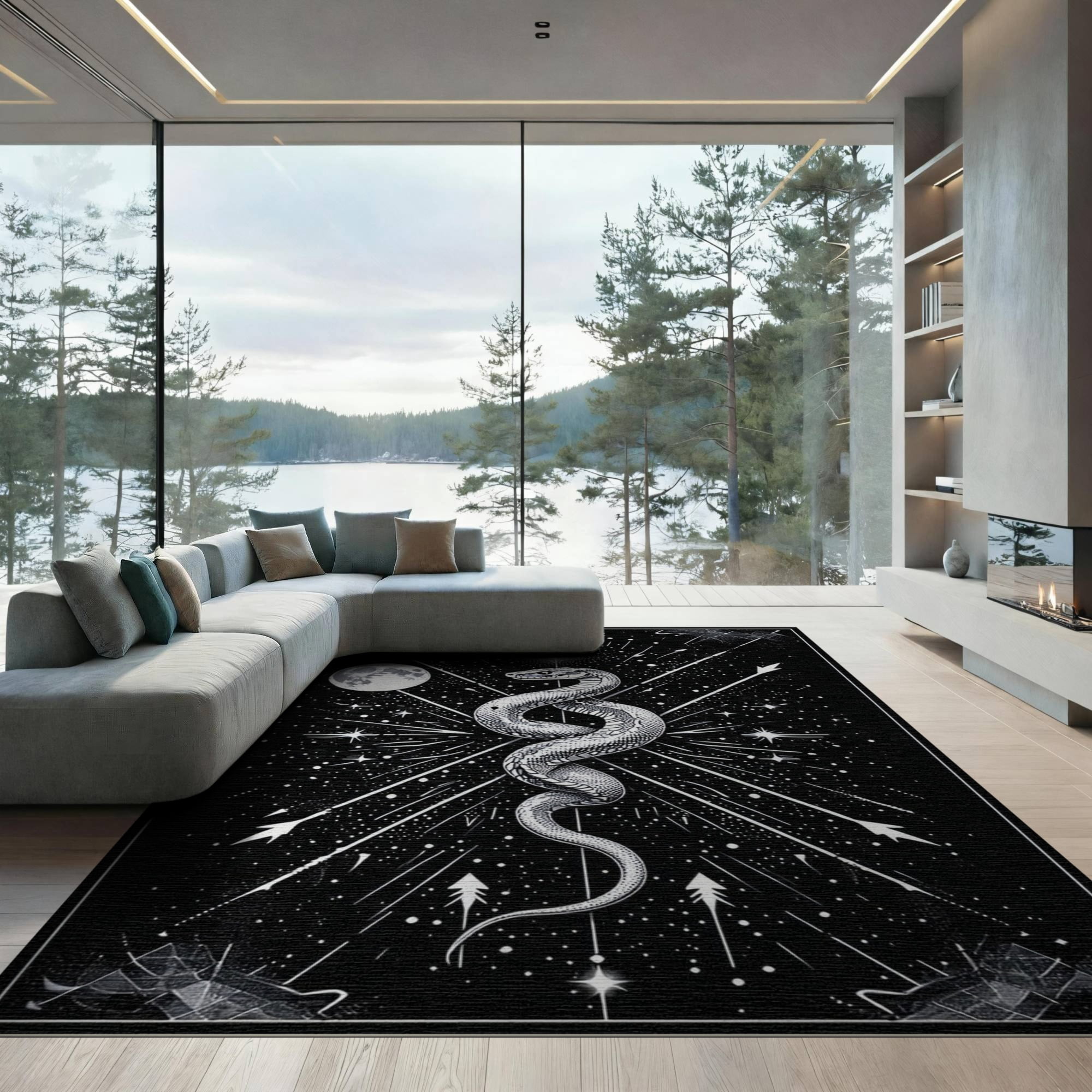 ODIKA 9'x12' Washable Area Rug Non-Slip, Chair-Friendly Black Gothic ...