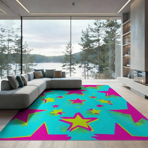 ODIKA 9'x12' Washable Area Rug Non-Slip, Chair-Friendly Funky Aesthetic Cartoon Vibrant Contrast Graphic Bold for Dining Room, Basement, Large Office
