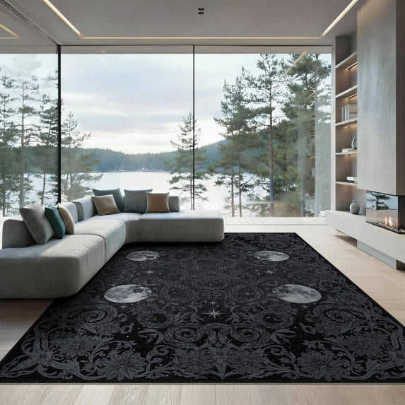 ODIKA 9'x12' Washable Area Rug Non-Slip, Chair-Friendly Gothic Moody Witchy Snake Coils Mystical Scatter Symmetry Whimsical for Dining Room, Basement, Large Office