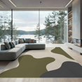 thumbnail image 1 of ODIKA 9'x12' Washable Area Rug Non-Slip, Chair-Friendly Olive and Charcoal Abstract Waves Modern Fluid Design with Curves for Dining Room, Basement, Large Office, 1 of 7