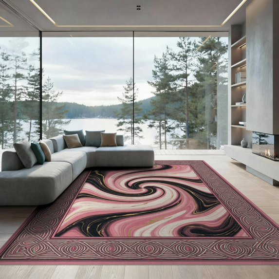 ODIKA 9'x12' Washable Area Rug Non-Slip, Chair-Friendly Pink Gradient Grey Blending Artwork Vein Abstract Large Contemporary for Dining Room, Basement, Office