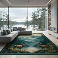 thumbnail image 1 of ODIKA 9'x12' Washable Area Rug Non-Slip, Chair-Friendly Vintage Rustic Mountain Tableau With Cloud Sky And Cabin Wildlife for Dining Room, Basement, Large Office, 1 of 7