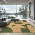 thumbnail image 1 of ODIKA 9'x12' Washable Area Rug Olive Beige Geometric Design Accent Elegant Contemporary Shapes and Borders for Great Room, Indoor Concept, Large Living Low Pile, Flatwoven, 1 of 7