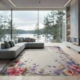thumbnail image 1 of ODIKA 9'x12' Washable Area Rug Purple Beige Wreath Trailing Vines Scattered Buds Pink for Dining Room, Basement, Large Office, Non-Slip Chair-Friendly, 1 of 7