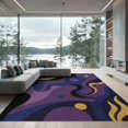 thumbnail image 1 of ODIKA 9'x12' Washable Area Rug Purple Gold Abstract Celestial Waves Design Elegant Swirls and Curves with Golden for Great Room, Indoor Concept, Large Living Low Pile, Flatwoven, 1 of 7