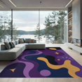thumbnail image 1 of ODIKA 9'x12' Washable Area Rug Purple Yellow Abstract Cosmic Design Elegant Celestial Motifs with Dynamic Curves for Great Room, Indoor Concept, Large Living Low Pile, Flatwoven, 1 of 7