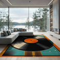 thumbnail image 1 of ODIKA 9'x12' Washable Area Rug Record Vinyl Vintage Retro Spinning Disc Equalizer Shaped Music for Dining Room, Basement, Large Office, Non-Slip Chair-Friendly, 1 of 7