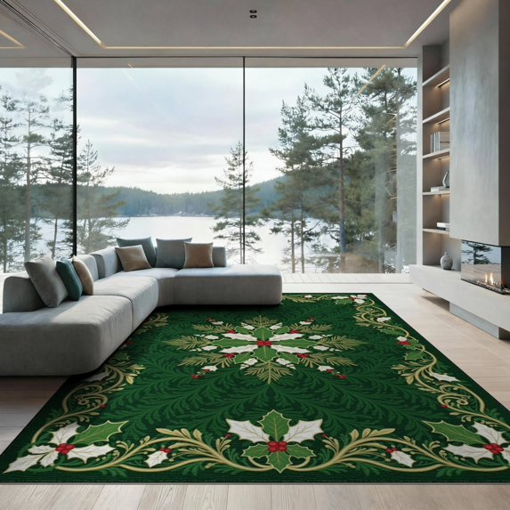 ODIKA 9'x12' Washable Area Rug Rings Leaves Festive Snake Scroll Border Circle Classroom Round Flowing Dynamic for Master Suite, California King, Under Bed, Non-Shedding, Easy Care