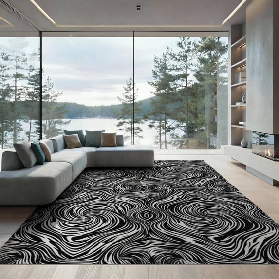 ODIKA 9'x12' Washable Area Rug Snack Inspired Spotted Marbled Patchwork Bold Motif Cow Abstract Refined for Master Suite, California King, Under Bed, Non-Shedding, Easy Care