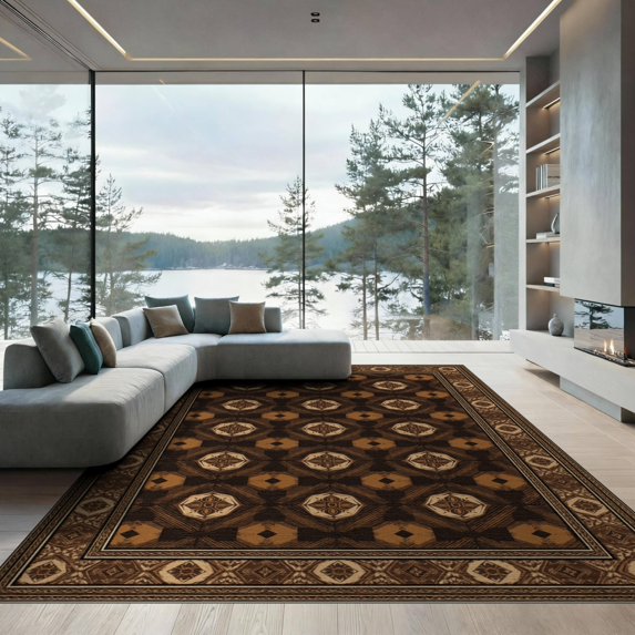 ODIKA 9'x12' Washable Area Rug Throw Layout Tone Geometric Featuring Symmetrical Door Large for Dining Room, Basement, Office, Non-Slip Chair-Friendly