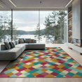 thumbnail image 1 of ODIKA 9'x12' Washable Area Rug Whimsical Geometric Checkerboard Hippie Motif Funky Maximalist for Great Room, Indoor Concept, Large Living Low Pile, Flatwoven, 1 of 7