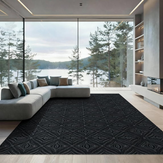 ODIKA 9'x12' Washable Area Rug Witchy Moody Whimsical Goth Interlocking Repeating Gothic Snake Refined for Master Suite, California King, Under Bed, Non-Shedding, Easy Care
