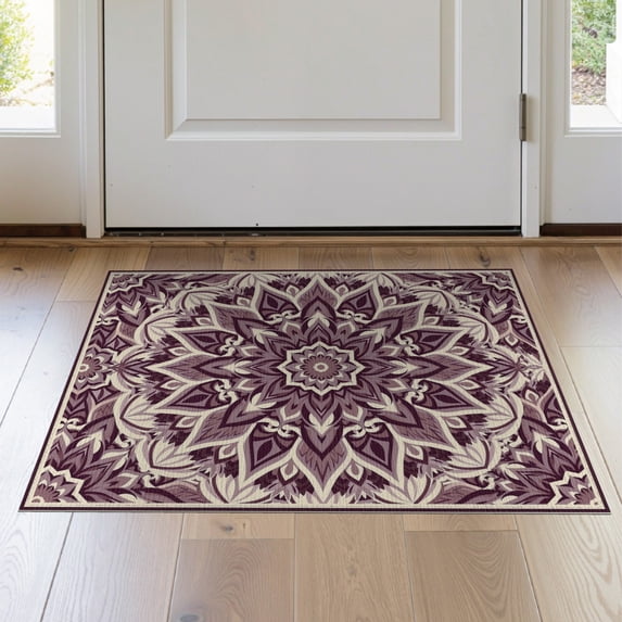 ODIKA Abstract Boho Symmetrical Border Inspired Solid Minimalist Purple Flowing for Bedroom, Nursery, RV, Pet Friendly & Kids Safe Bedside