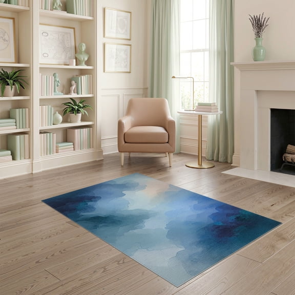 ODIKA Abstract Cloud Burst Design With Gradient Watercolor Ombre Transitions for Dorm Room, Small Living Apartment, Stain Resistant Low Profile
