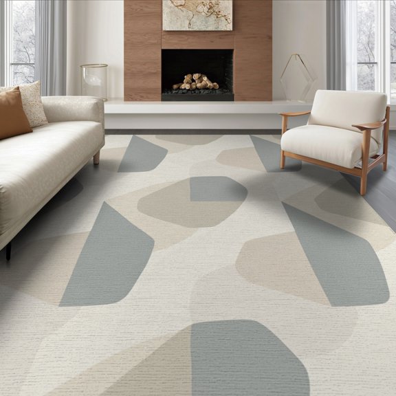 ODIKA Abstract Contemporary Asymmetrical Balance Overlapping Forms Foyer Non-Slip Flatwoven for Living Room, Under Sectional, Family