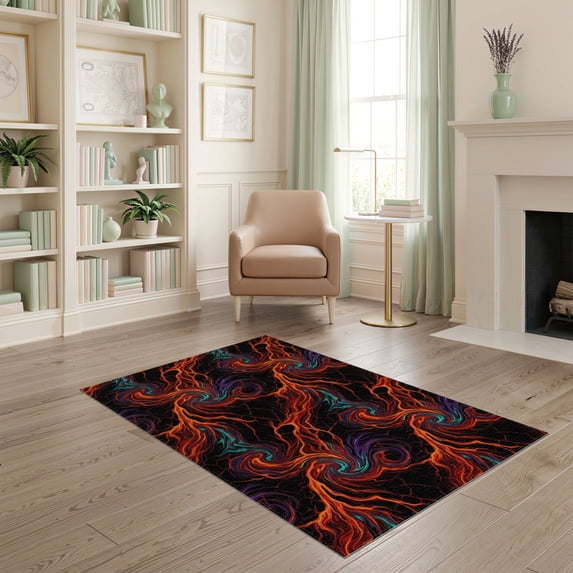 ODIKA Abstract Flame Rivers And Molten Cracks Volcanic Vortex With Playful Expressive Stain Resistant Low Profile for Dorm Room, Small Living Apartment