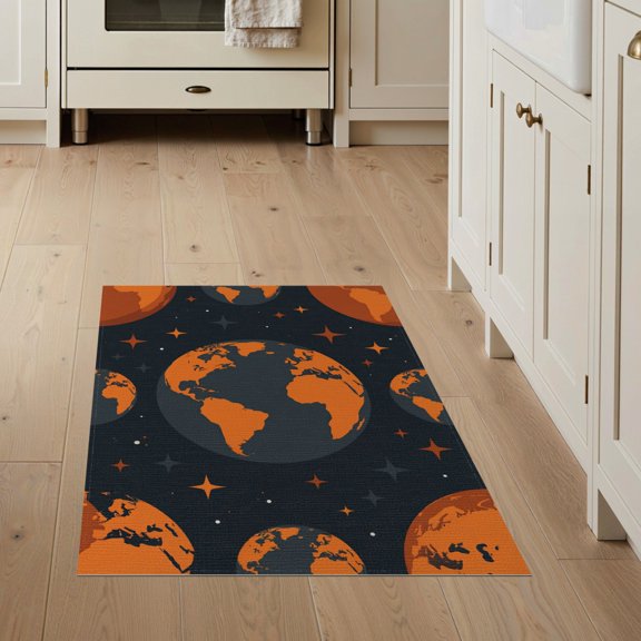 ODIKA Abstract Galaxy Composition Planetary Circles Continents Round Map Refined Stain Resistant Flatwoven for Entryway, Kitchen, Mudroom