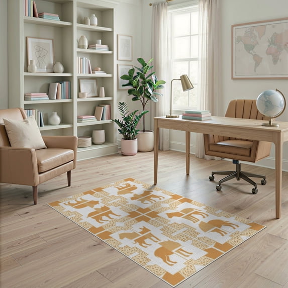 ODIKA Abstract Inspired Patchwork Border Bold Block Motif Cow Spotted Refined Stain Resistant Low Profile for Dorm Room, Small Living Apartment