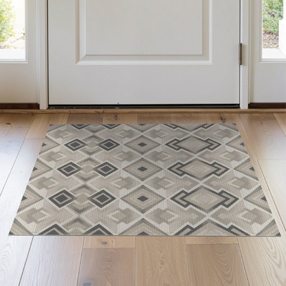 ODIKA Abstract Lattice Faded Grey Sunset Contemporary Greige Boho Loves Playful Stain Resistant Thin Throw for Entryway, Kitchen, Laundry Room