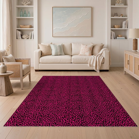ODIKA Abstract Leopard Motif Scattered Spot Design Contemporary Style Non-Slip Low Profile for Guest Room, Lounge, Apartment