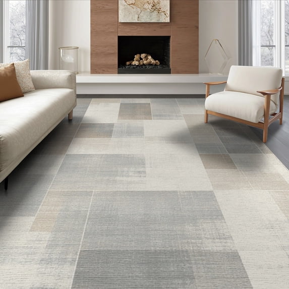 ODIKA 6'x9' Washable Area Rug Easy Care, Non-Shedding, Abstract Modern Geometric Accent With Minimalist Mosaic Blocks for Queen Size Bedroom Under Bed Master Suite