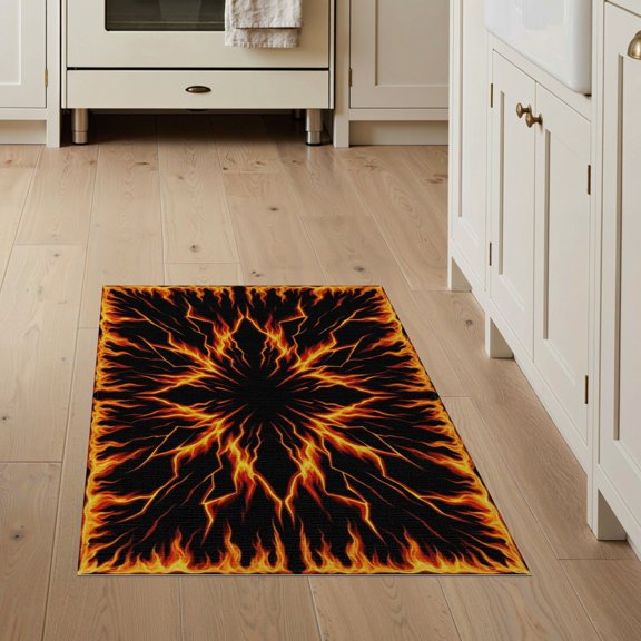 ODIKA Abstract Molten Rift Motif Hallway Border Glowing Optical Illusion Refined Stain Resistant Flatwoven for Entryway, Kitchen, Mudroom